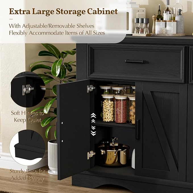 56" Large Wooden Buffet Cabinet - Image 6