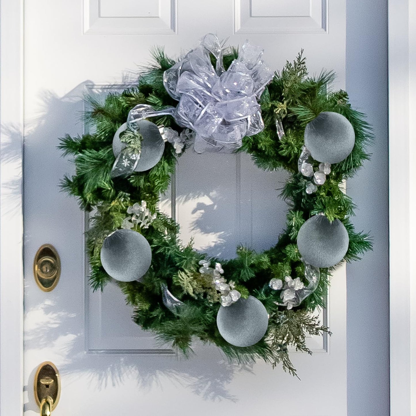 Neutral Velvet Christmas Tree Ornaments Set - Gray Xmas Hanging Baubles 15 PCS, Large Flocked Elegant Christmas Ball Ornaments, Shatterproof Decor for Holiday (Gray, 3.15 Inch)