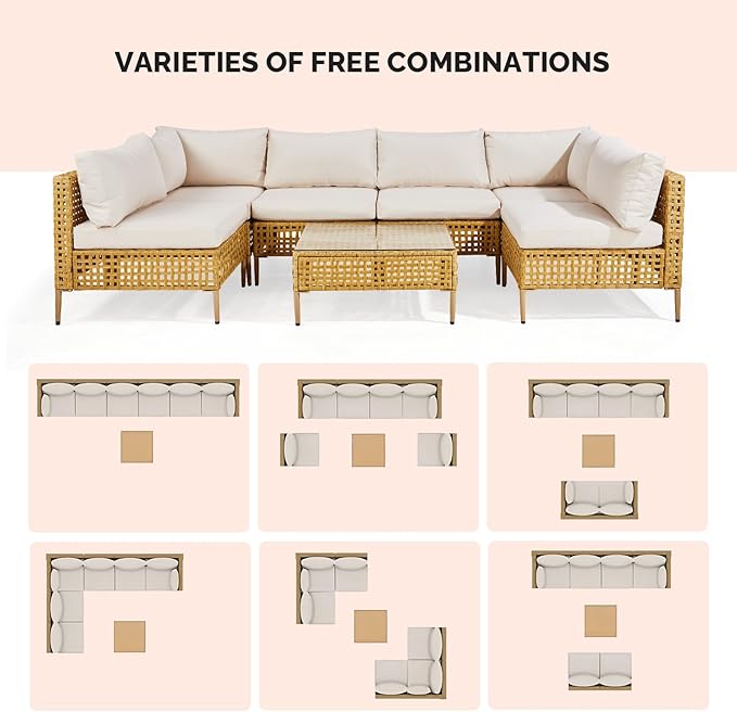 VINGLI 7 Piece Patio Sectional Furniture Set, Wicker Outdoor Furniture - Image 6