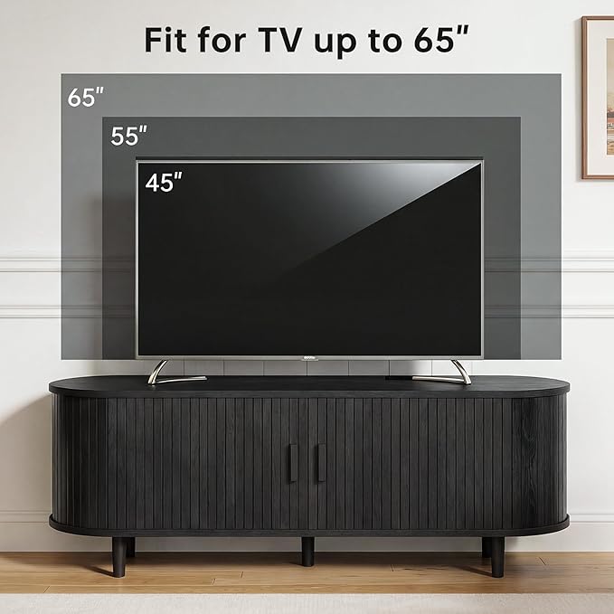 58" Mid Century Modern TV Stand, Wood TV Consoles - Image 6
