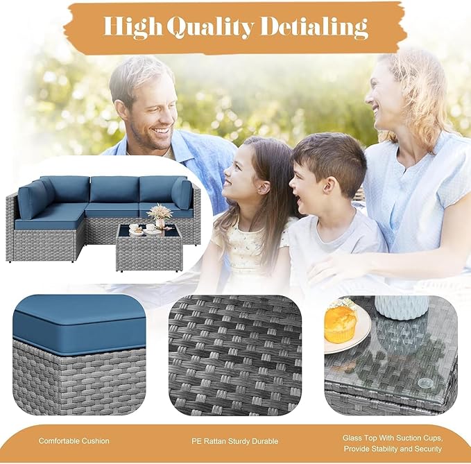 JAMFLY 5-Piece Patio Furniture Set, All-Weather Wicker Outdoor Sectional Sofa - Image 5