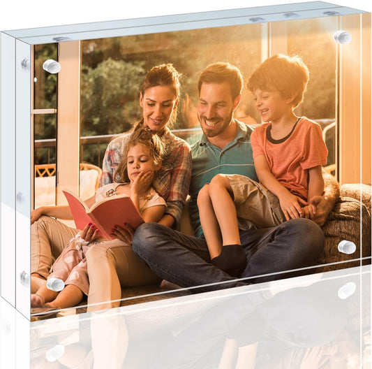 Egofine 6x8 Acrylic Frame, 20mm Thicker Frameless Clear Picture Frame, Double Sided Magnetic Picture Frame, Free Standing Desktop Display