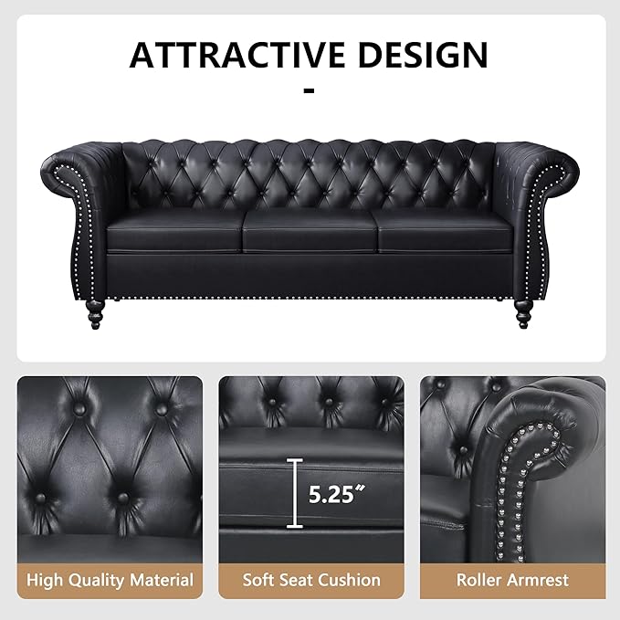 QHITTY 2 Piece Living Room Set, Sectional Chesterfield Sofa Chair Contemporary - Image 4