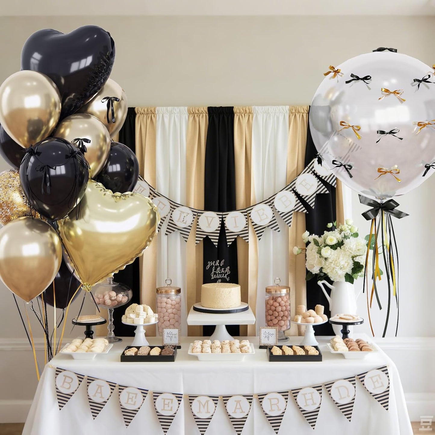 Light Gold and Black Balloons Heart Shape Balloons, Black and Gold Metallic Balloon for Birthday Party Decoration 18 in Clear Confetti Heart Shape Mylar Balloon as Class of 2025 Graduation Prom Decor