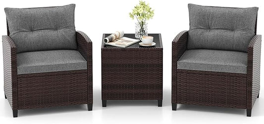 Tangkula 3 Pieces Patio Furniture Set, PE Rattan Wicker 3 Pcs Outdoor Sofa Set by TANGKULA