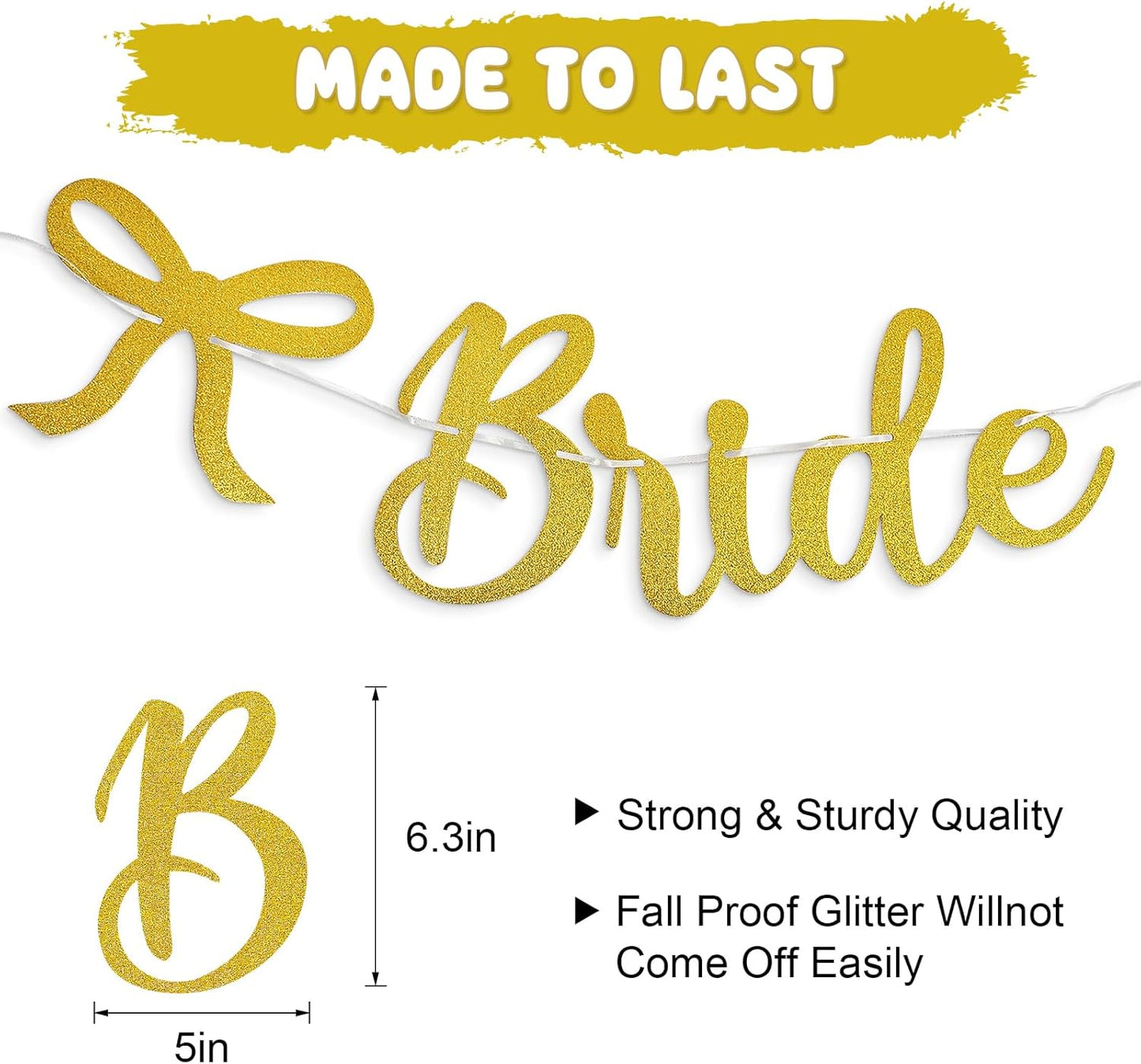Bride to Be Banner, Gold Bride to Be with Bow Glitter Bachelorette Bridal Party Banner BRIDE TO BE Sign for Gold Bachelorette Bridal Shower Wedding Engagement Hen Party Decorations