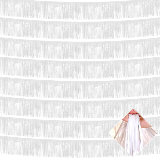 10 Pack 10 Feet Foil Fringe Garland Metallic Tinsel Streamers Banner Wall Hanging Curtain Backdrop for Parade Floats, Bachelorette, Wedding, Birthday, Halloween, Christmas Party Decorations(White)
