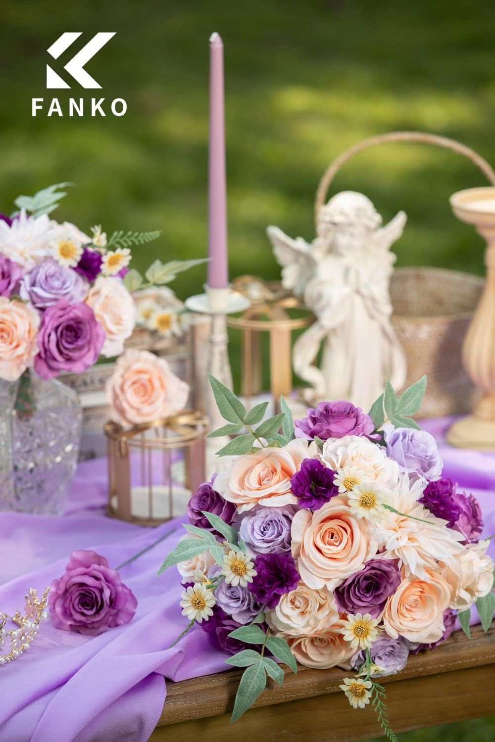 FANKO Rose Artificial Flowers Combo for DIY, Fake Purple Rose Artificial Silk Flowers with Greenery, Real Looking Artificial Faux Flowers for Wedding, Table Decoration, Centerpieces, Party, Home Décor