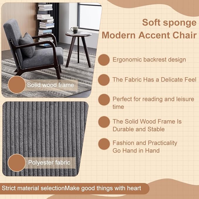 Havemies Mid-Century Modern Living Room Set, Accent Chair & Coffee Table in - Image 4