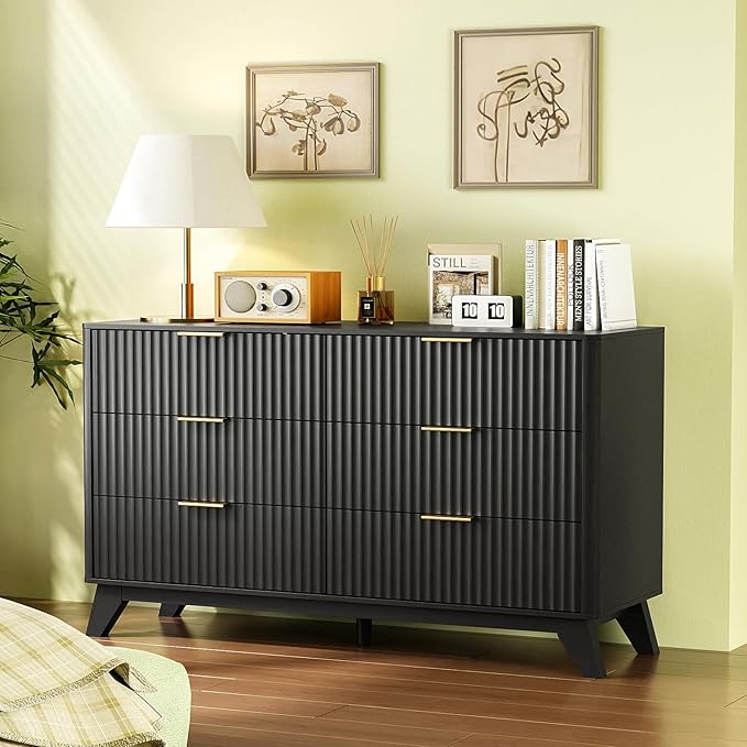 VINGLI Black Fluted 6 Drawer Dresser - Image 3