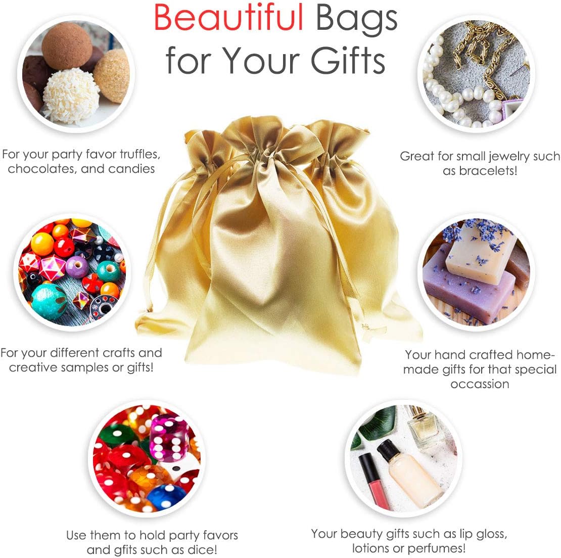 4" x 6" Gold Satin Gift Bags, Jewelry Bags, Wedding Favor Drawstring Baby Shower Christmas 50 per Pack