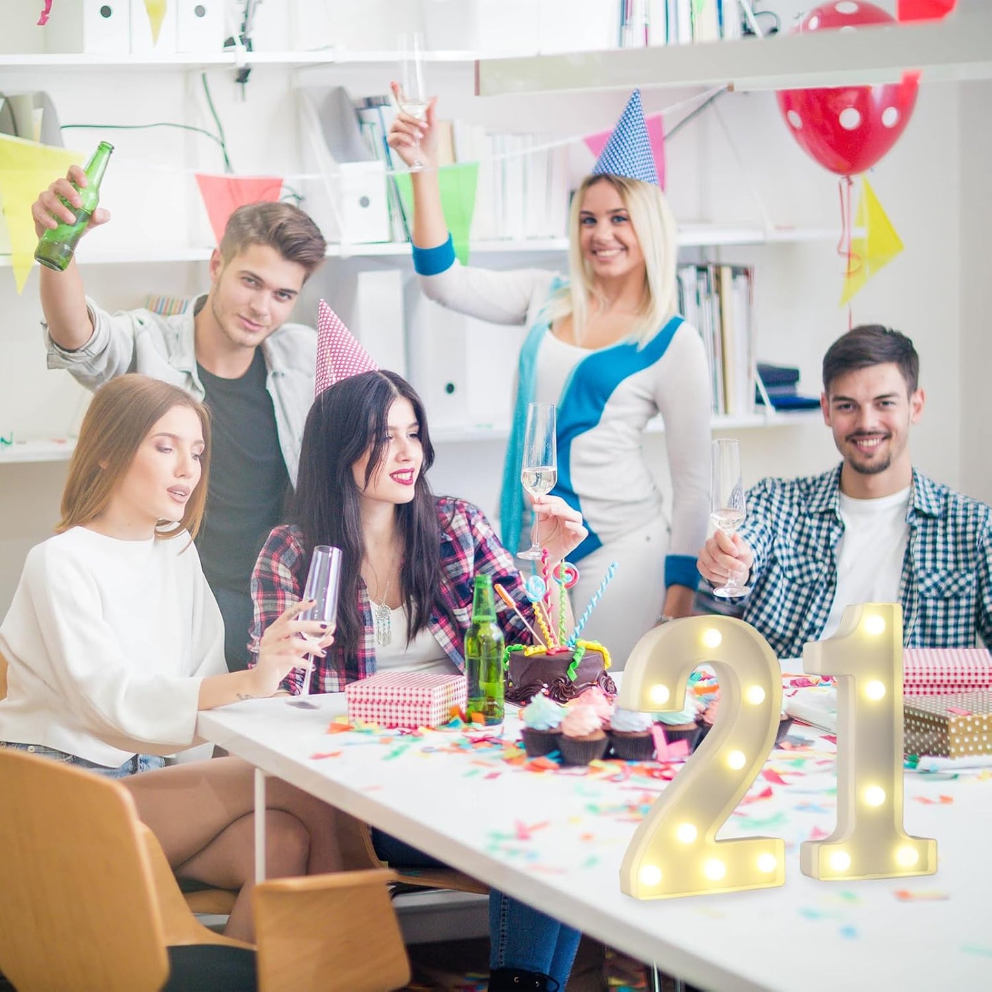 LED Marquee Letter Lights, Decorative Light Up Numbers for 21th Birthday Party, Battery Operated, Warm White Small Marquee 21 Sign for Anniversary Decorations