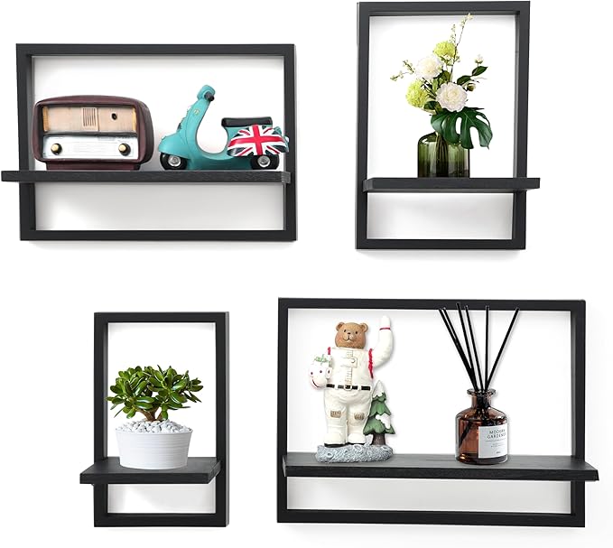 PHOENANCEE Square Floating Shelves, Framed Wall Shelf Decorative Set of 4 by PHOENANCEE