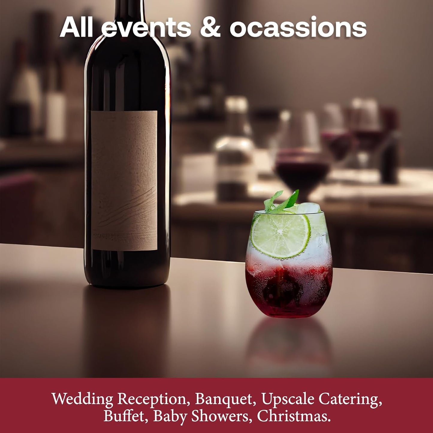 Smarty Had A Party 12 oz Clear Plastic Stemless Wine Glasses (64 Pieces) – Classy Disposable Stemless Cups, Unbreakable Drinkware – Plastic Spritz Glasses for Weddings & Parties; Wine Party Supplies