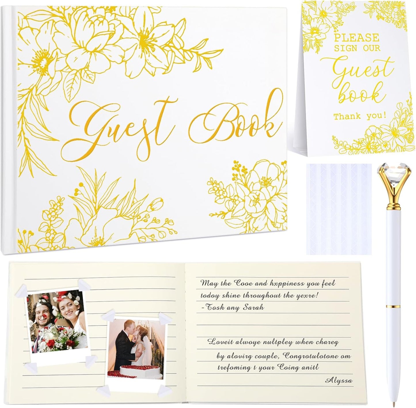 Wedding Guest Book Personalized Photo Guestbook to Sign at Reception Wedding Guest Sign in Book Photo Album Hard Cover 88 Lined Pages for Baby Shower Birthday Anniversary Party(Gold Foil)