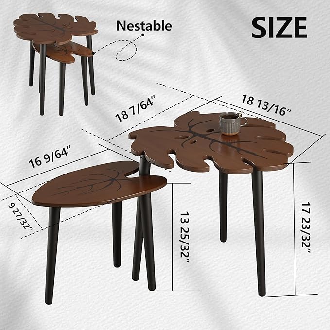 BAMEOS Monstera Leaf Nesting Tables Set of 2, Small Side Tables f Set - Image 2