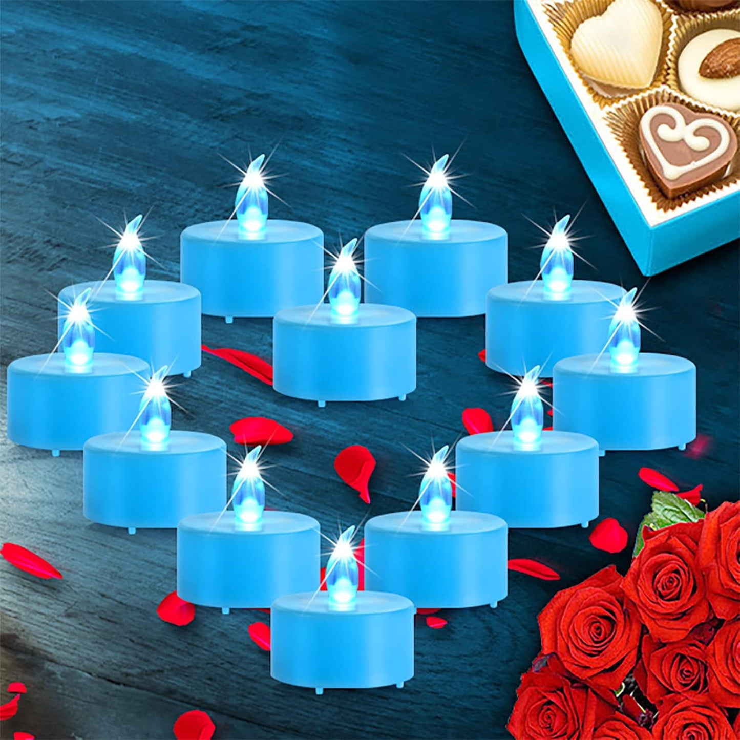 LED Tea Lights Candles- 24PACK Blue Flameless Candles Realistic and Bright Flickering Long Lasting 200Hours for Holiday Celebration,Party, Home Decoration,Battery Operated