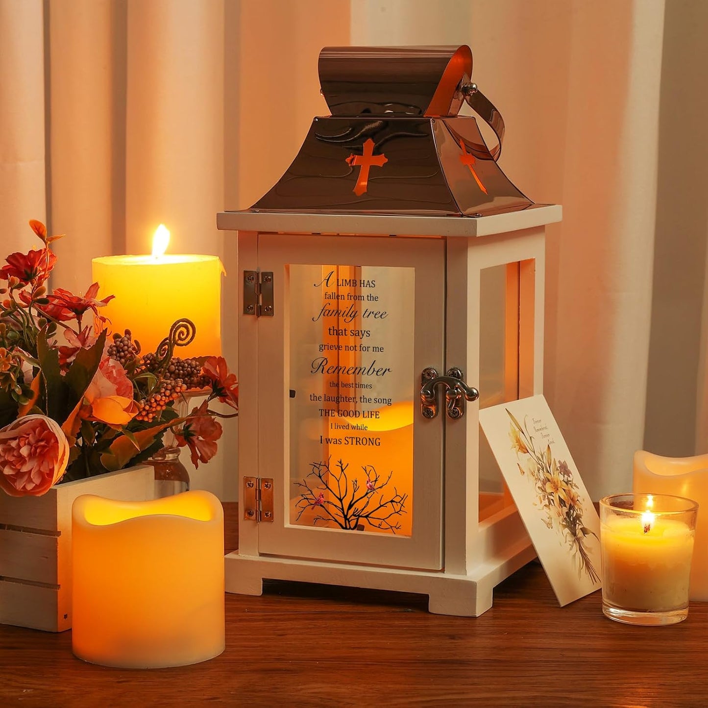Memorial Lantern, Sympathy Bereavement Gifts Ideas for Loss of Loved One Mother Father Sister Brother, Remembrance Funeral Gifts in Memory of Loved One with LED Candle
