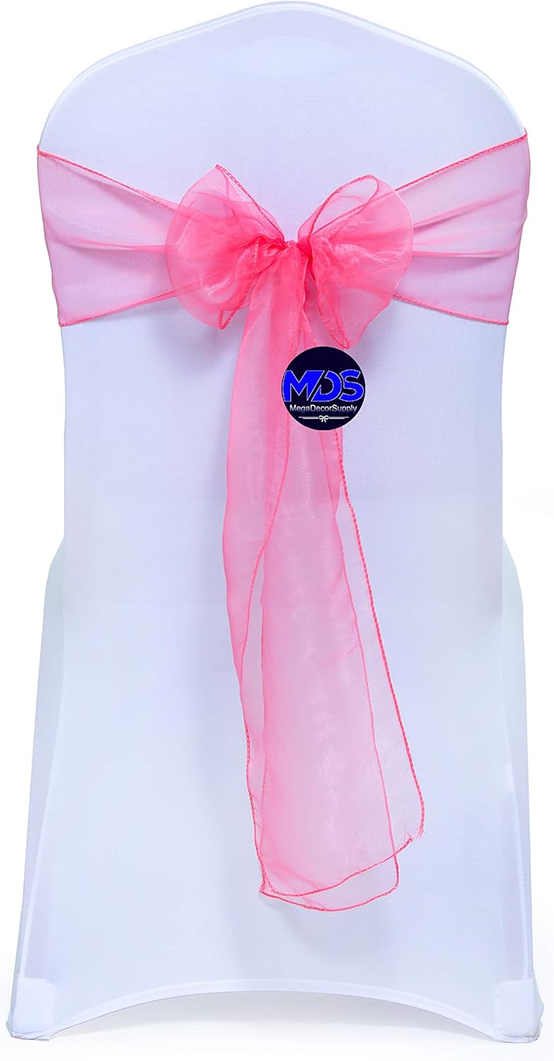 MDS Pack of 25 PCS Organza Chair Sashes Wider Dining Chair Bows Ribbon Tie Back for Wedding Party Birthday Bridal Shower Reception Event Banquet Home Chair Cover Decoration - Coral