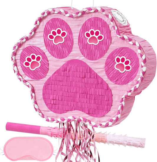 WERNNSAI Pink Dog Paw Pinata - Dog Pinata Pet Theme Party Games Pink Girl Style Puppy Paw Party Decorations Animal Party Supply for Kids Birthday with Blindfold