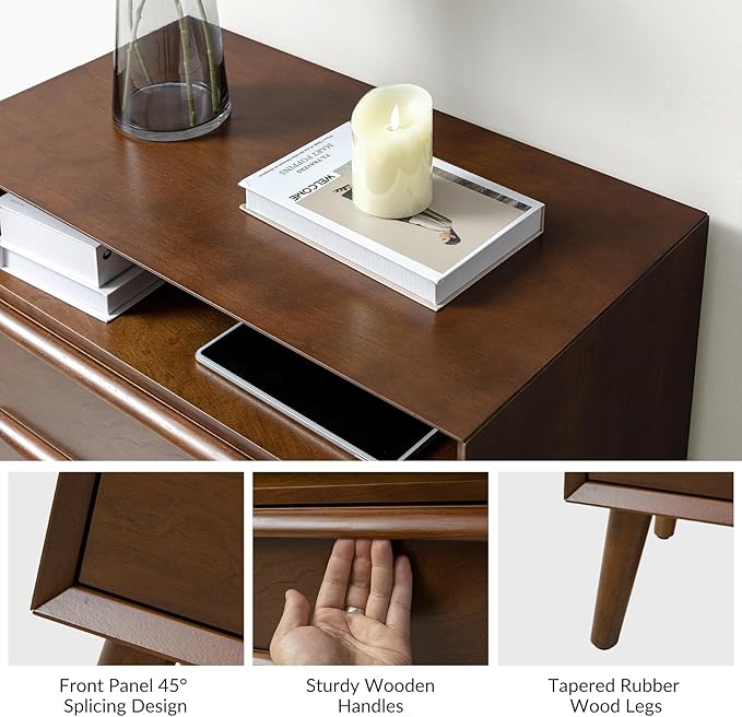 HULALA HOME End Table with Charging Station, Mid-Century Modern 2 Drawer and - Image 4