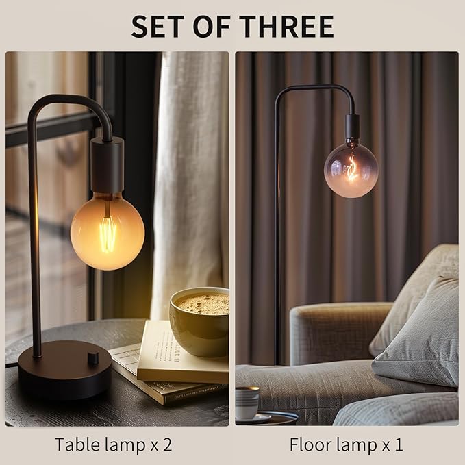 ONEWISH Industrial Lamp Set 3 Piece-1 Floor Lamp and 2 Dimmable Table Lamp- 3 - Image 5