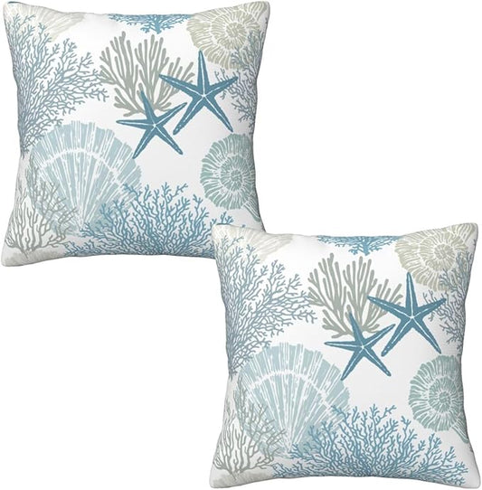 Nautical Coastal Throw Pillow Covers 20x20 Set of 2, Beach Themed Ocean by Tebjh