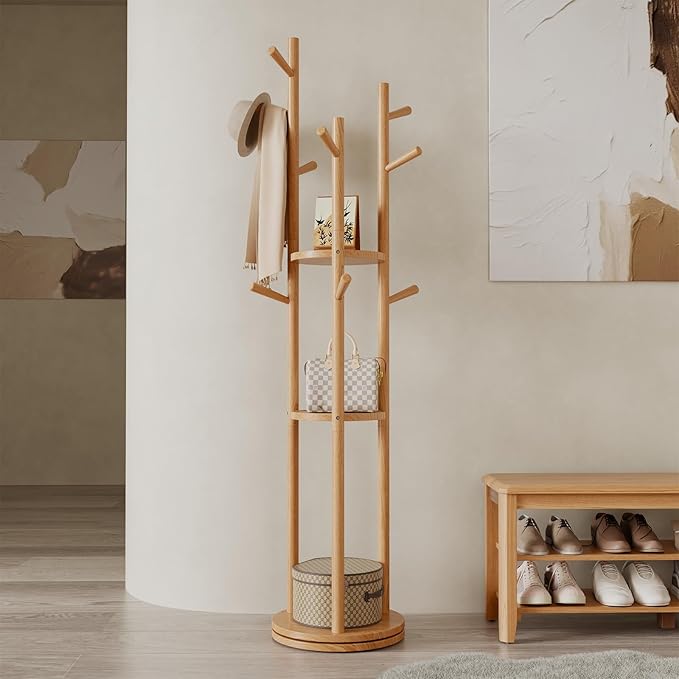 Muwuele Solid Wood Rotary Coat Rack, Freestanding Coat Rack by Muwuele