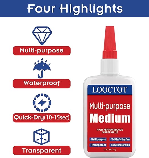 LOOCTOT 60g Medium CA Glue Premium Adhesive. All Purpose, Quick Drying Super - Image 5