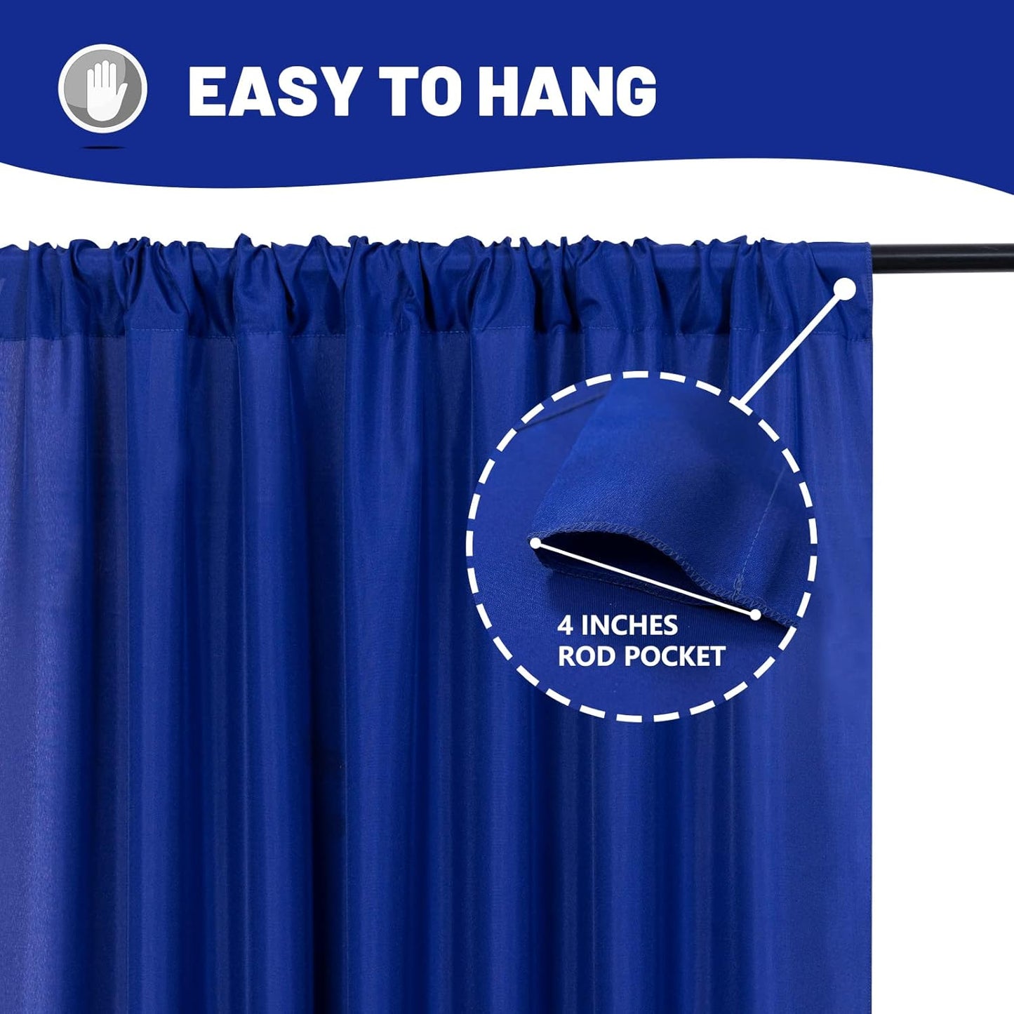 Royal Blue Backdrop Curtains for Party Stage Wedding Ceremony Light Filtering Curtains Photography Backdrop for Baby Showers Rod Pocket Home Sliding Door Decoration, 5ft x 7ft, 2 Panels