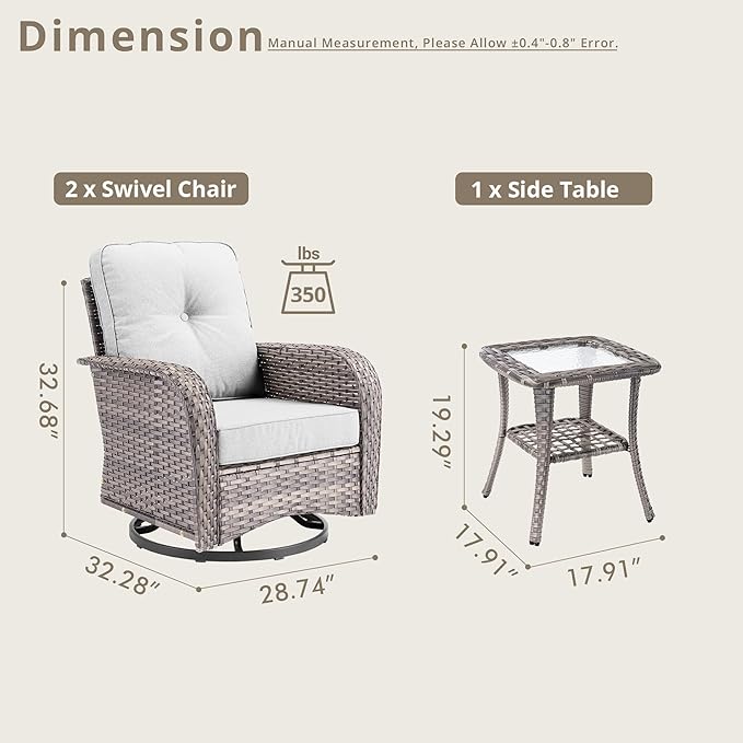 Weaxty Outdoor Swivel Rocker Patio Chairs, 3 Pieces Patio Furniture Set - Image 2