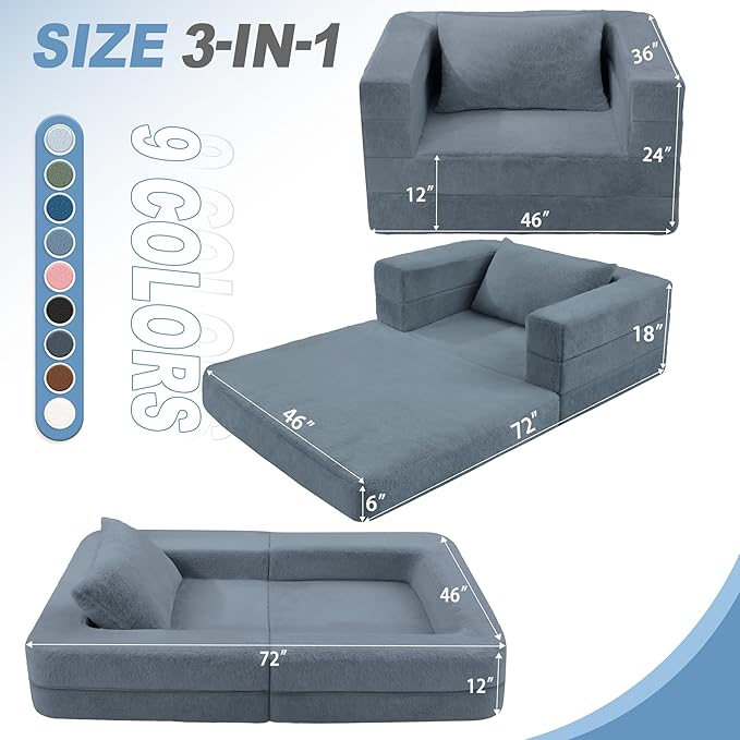 Futon Sofa Bed with Pillow, 3-in-1 Sleeper Sofa Bed with Removable Cover - Image 3