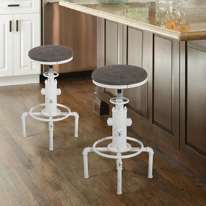 Topower Antique Vintage Industrial Barstool PU Leather Water Pipe Fire Hydrant - Image 8