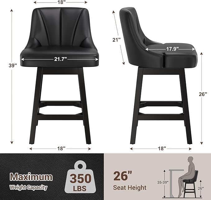 YaFiti Swivel Bar Stools Set of 3, 26 Inch Counter Height Bar Stools - Image 3