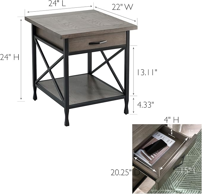 Leick Home 23007 Chisel & Forge One Drawer X Design Mixed Metal and Wood Side - Image 3