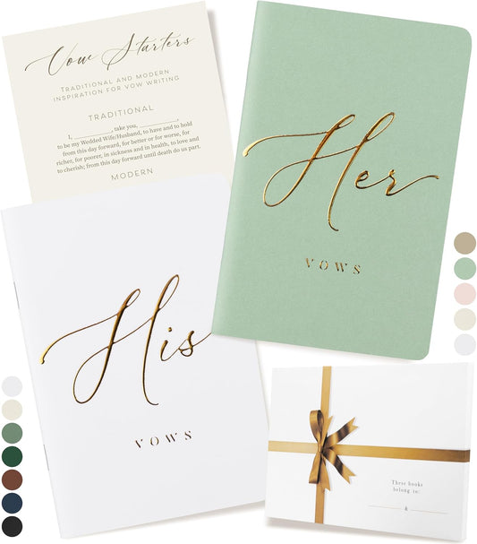 ARTESORI Wedding Vow Book for Her & Him, Soft Touch, Gold Engraving, 28 Lined Pages, Wedding Vow Books His and Hers, Wedding Essentials, Wedding Registry Gifts, His and Hers Gifts [Mint & White]