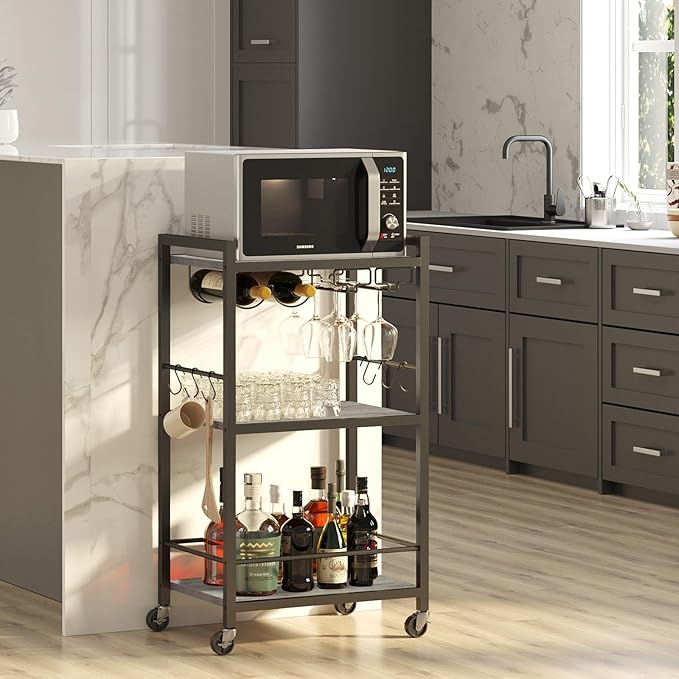TUTOTAK Bar Cart, Home Bar Serving Cart, Microwave Cart, Drink Cart, Mobile - Image 7
