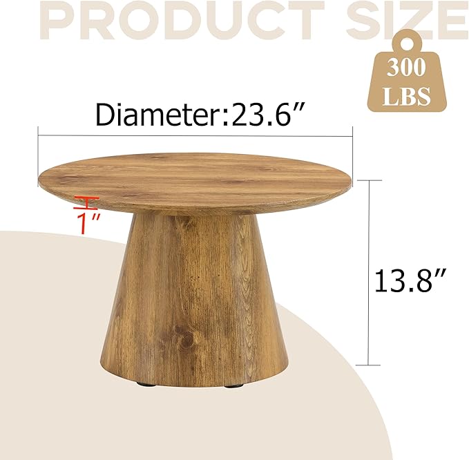 Round Coffee Table 24 in, Modern Wood Grain Living Room Table - Image 2