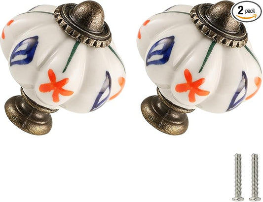 Ivory Pumpkin Knobs 2 Pack Ceramic Cabinet Knobs Vintage Drawer Pulls by Zernmiarder