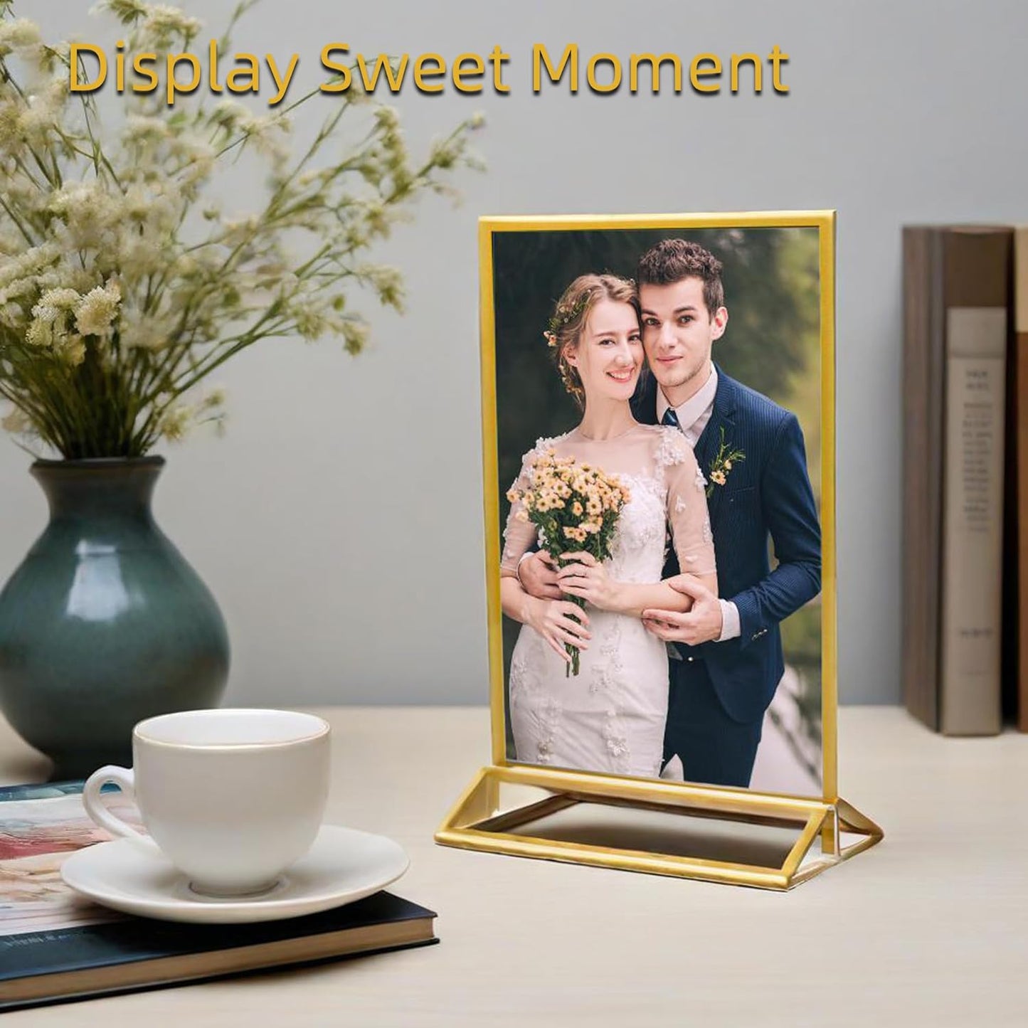 6 Pack Acrylic Sign Holder 5x7" Photo Frames, Double-sided Clear Menu Holder Gold Picture Frames for Wedding Table Numbers, Table Top Display Sign Stand Plastic Flyer Holder Vertical Paper Holder