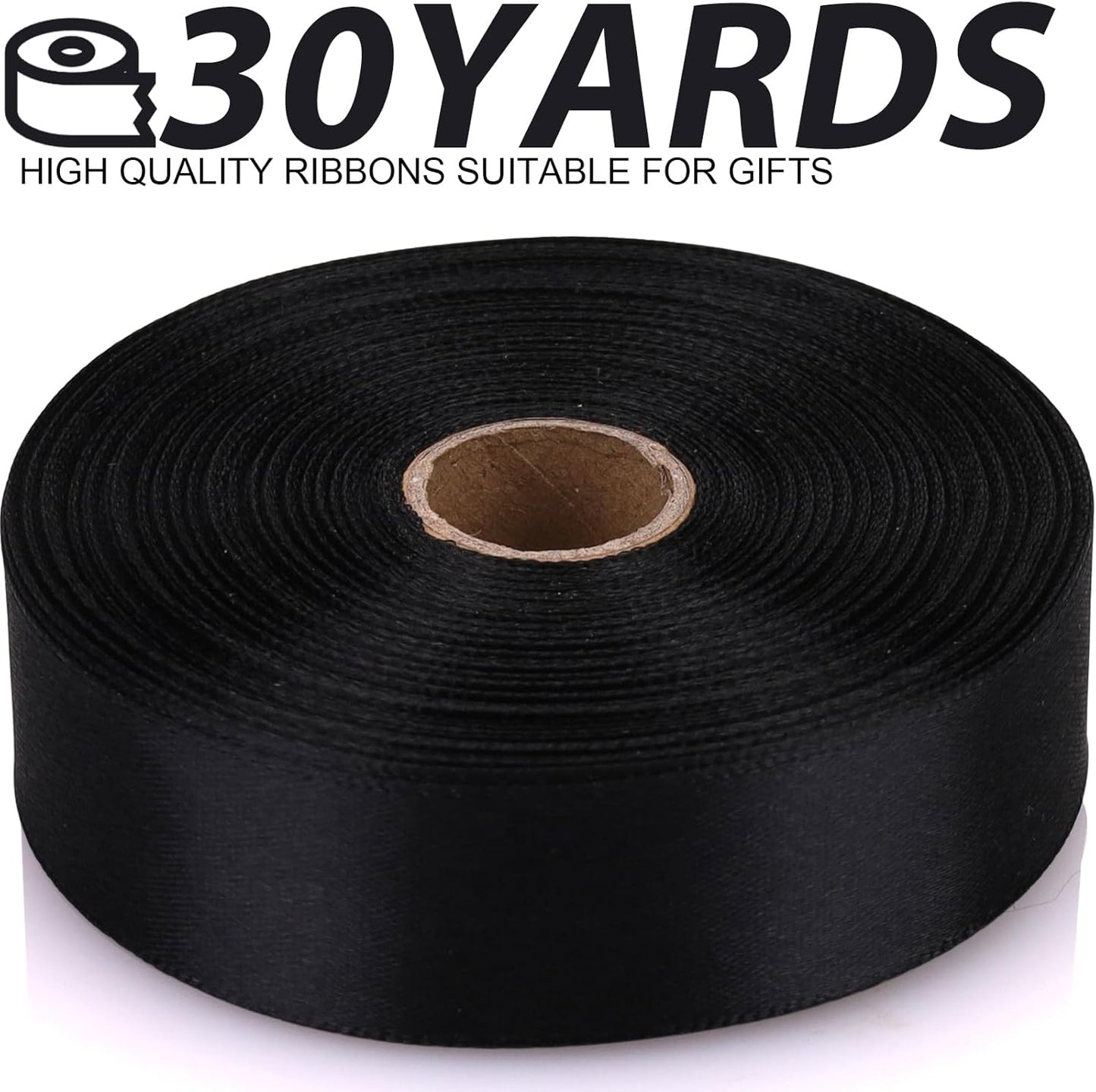 Black 7/8 Inch 30 Yards Satin Craft Ribbon - Single Face Polyester Ribbon for Gift Wrapping, Wedding Decorations, Craft Projects
