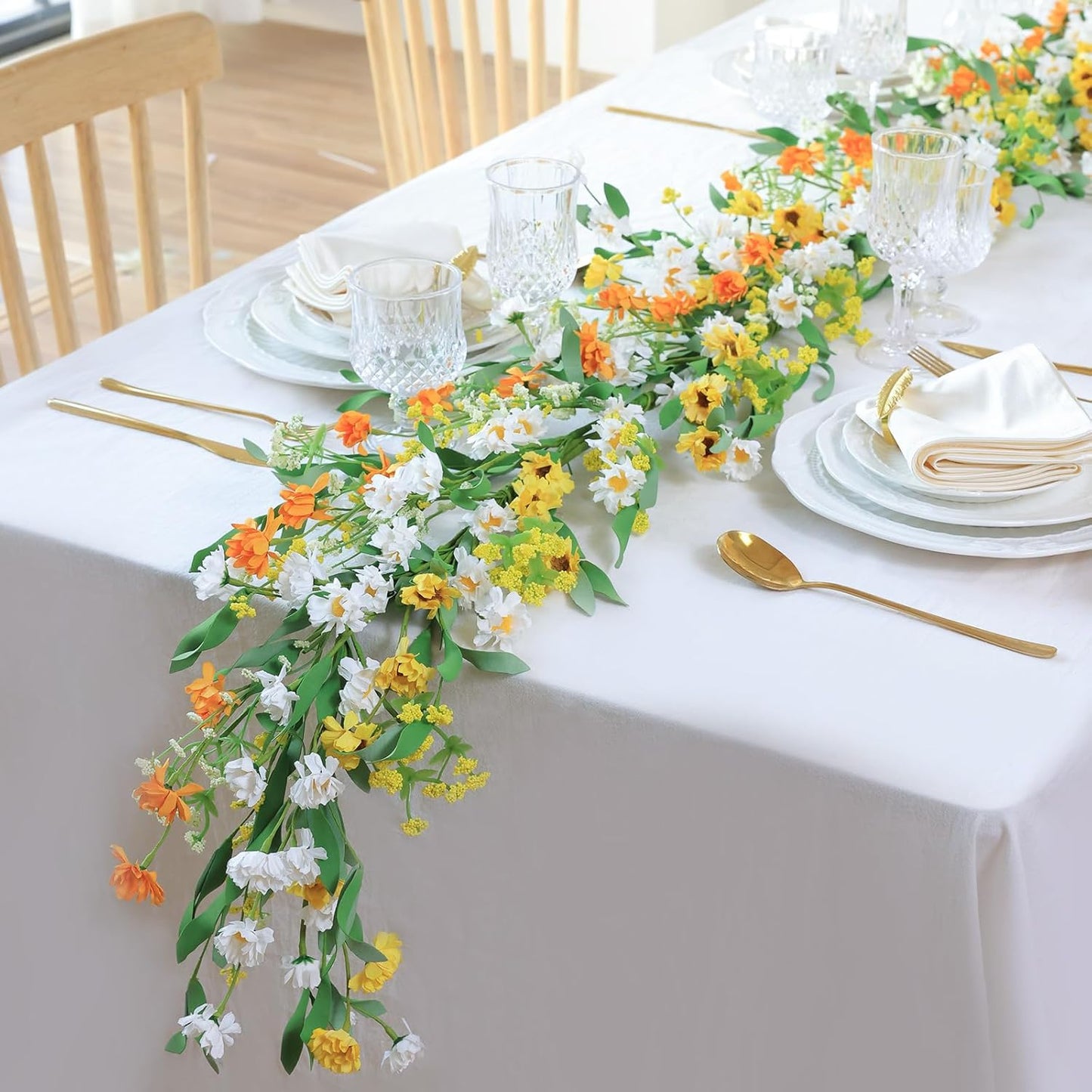 Mizii Artificial Flower Garland 6FT Fake Daisy Floral Garland Daisies Hanging Vines Spring Summer Flowers Decorations for Mantle Table Centerpieces Room Wall Fireplace Party Wedding Decor (Daisy)