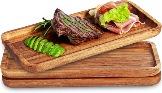 Versatile Acacia Wood Serving Trays - Set of 3 Elegant Platters for Home Decor and Hosting - Perfect for Cheese, Fruit, and Charcuterie Presentation (Large)