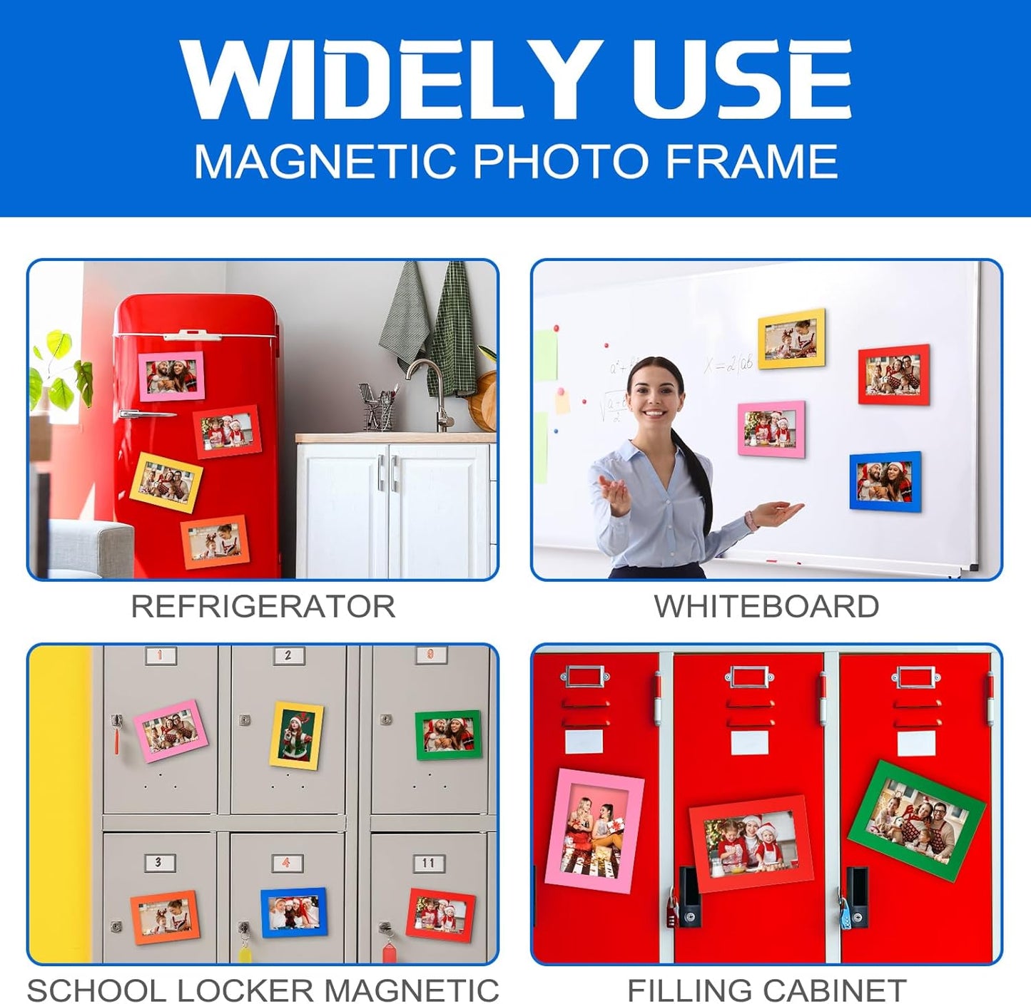 Soaoo 60 Pcs Magnetic Picture Frames Wallet Size 2.5 x 3.5 Inches Reusable Magnetic Photo Sleeves Picture Frame Holder for Home Cabinet Office Graduation Xmas Anniversary Classroom(Multicolored)