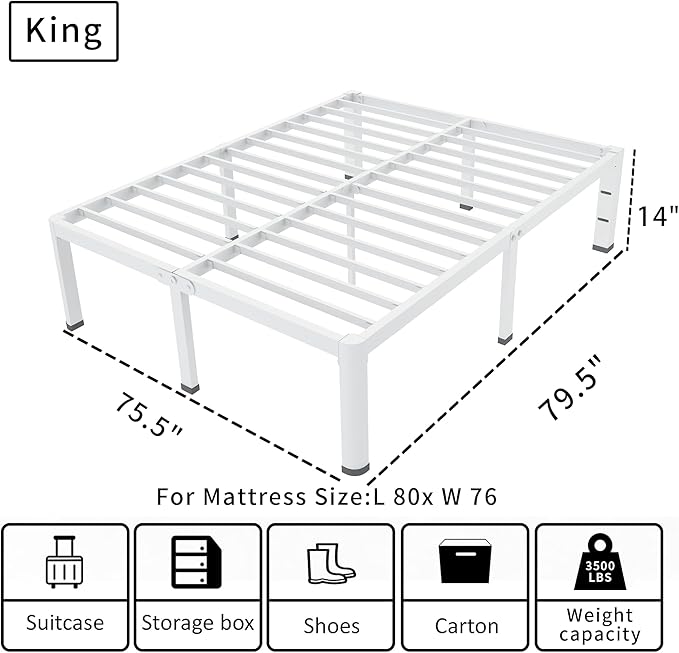 ROIL 14 Inch White King Bed Frame - Image 2