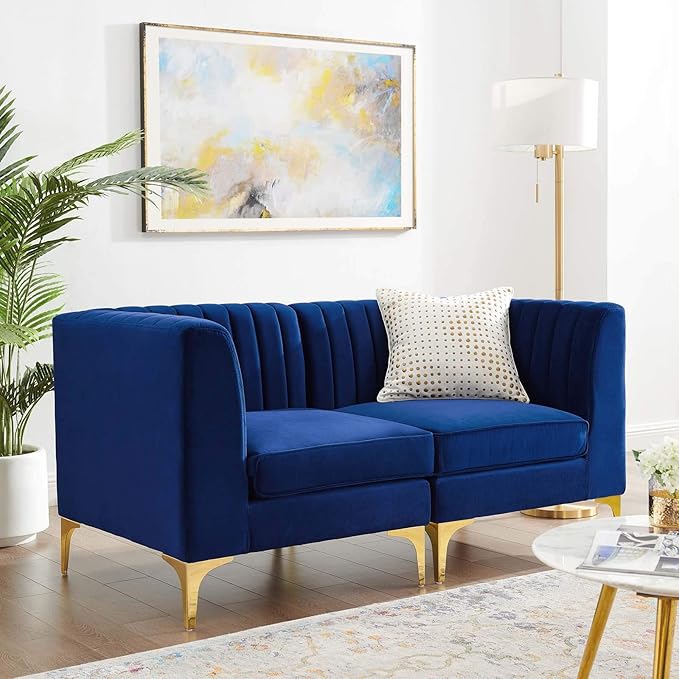 Modway EEI-4346-NAV Triumph Channel Tufted Performance Velvet Loveseat by Modway
