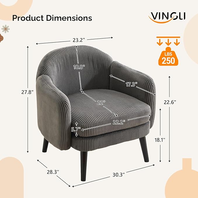 VINGLI 30.3" Wide Modern Barrel Accent Armchair - Image 2