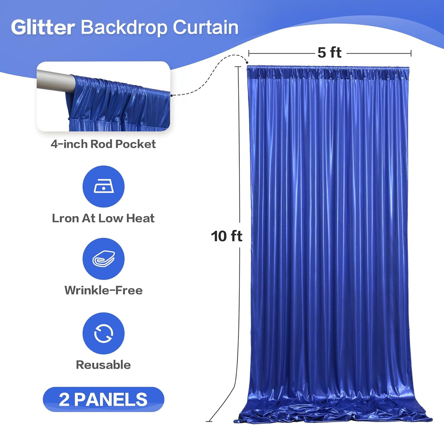 gogoparti 10x10FT Sapphire Blue Sequin Backdrop Curtain - 2 Panels of 5x10FT Wrinkle-Free Glitter Drapes for Photography, Birthdays, Weddings & Graduations