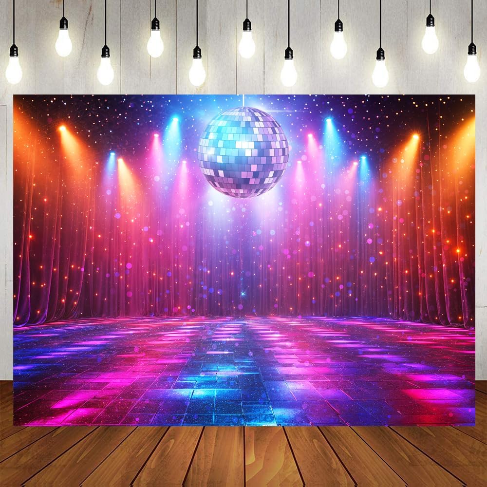 Disco Decorations Backdrop, Retro Glow Party 70s 80s 90s Theme Stage Dance Background Disco Party Decoration, Polyester Banner PartyBackdrop for Birthday Prom Portrait Photo Props 12x10ft