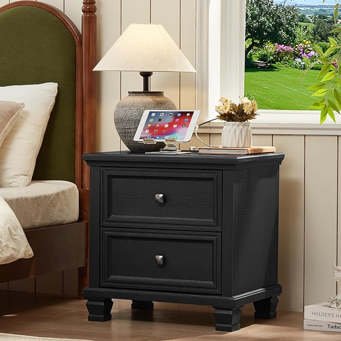 SAVOR LIFE Farmhouse Nightstand Set of 2, Rustic Low Nightstands - Image 6